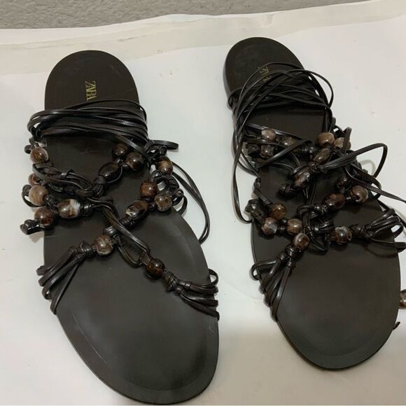 Zara Tied Flat Sandals with Stones size 41 - Picture 3 of 5